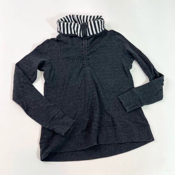 Lululemon Sweatshirt Womens 4 Gray Stripe Reversible Cinch Cowl Neck Long Sleeve - Picture 1 of 8